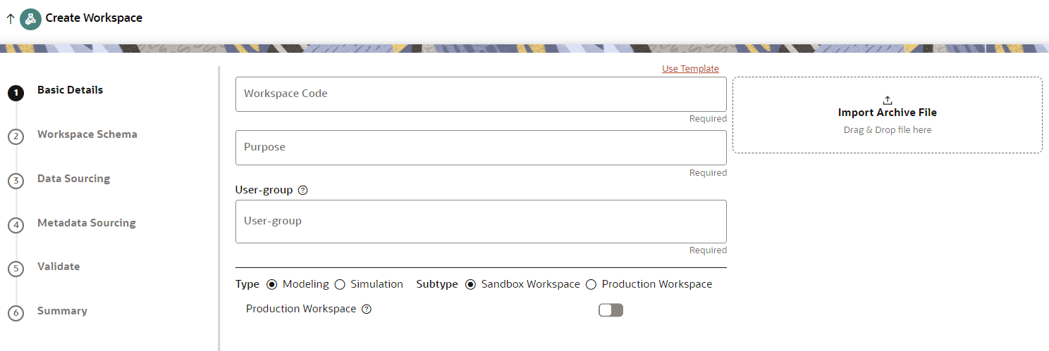 This image displays the Create Workspace screen.