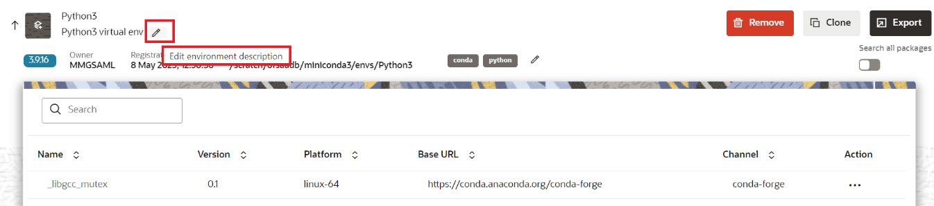 This image displays the Conda details page.
