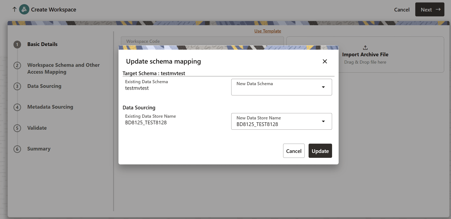 Update schema mapping Window