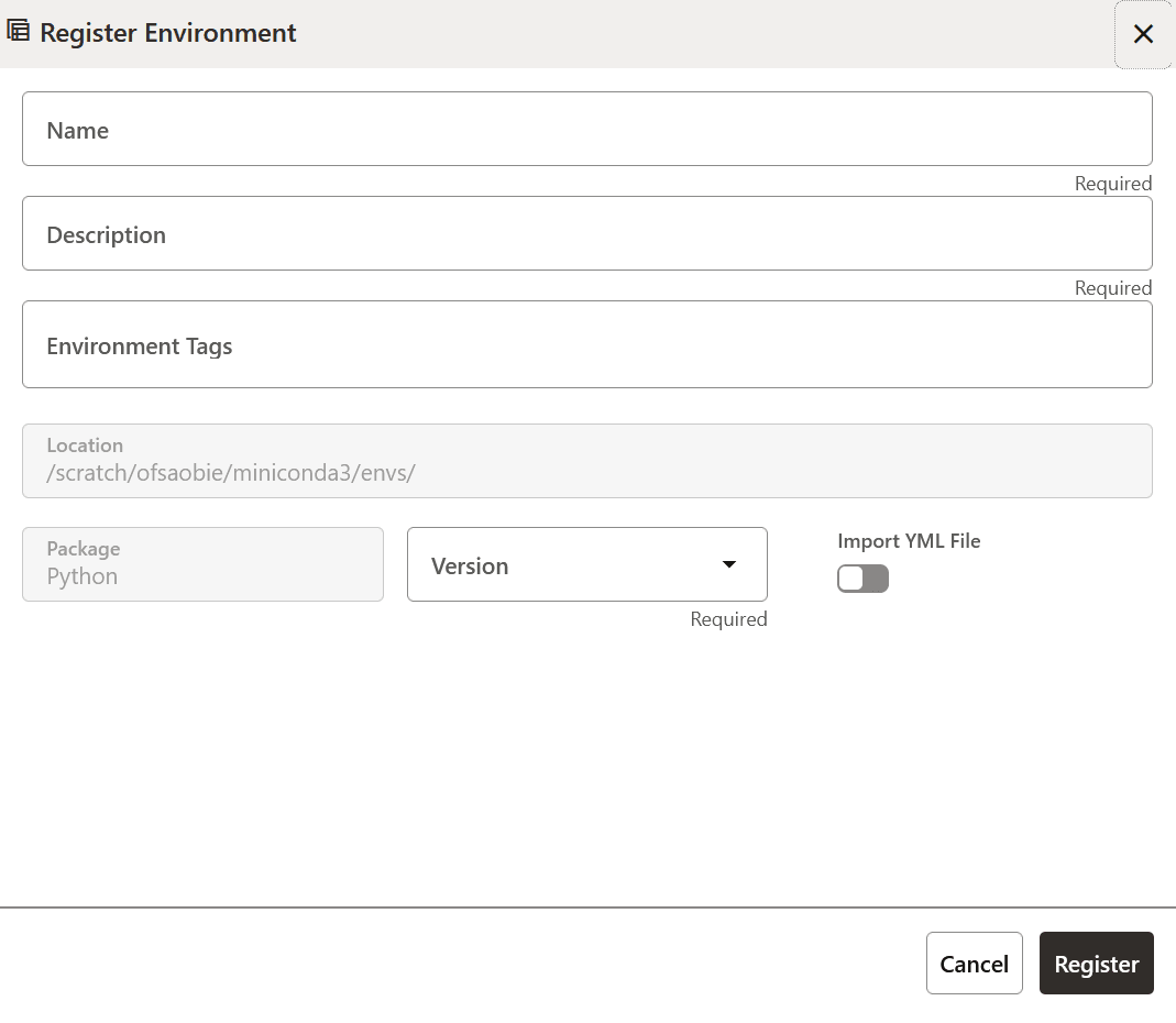 Register Environment Window