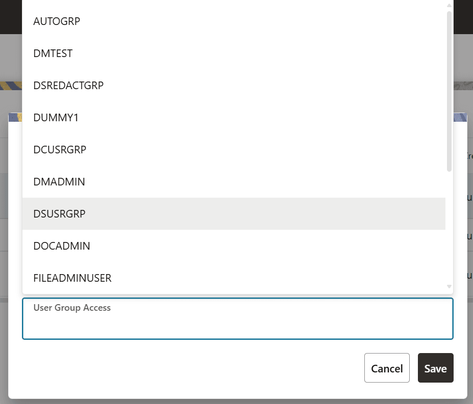 This image displays the Access Control User Groups dropdown.