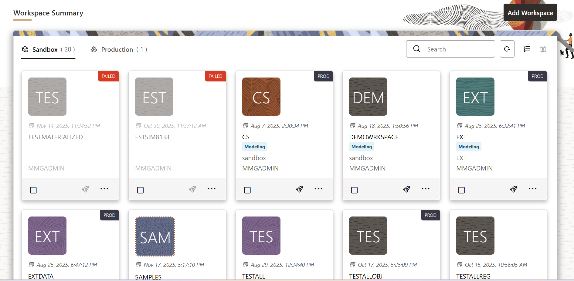 Workspace Summary Page