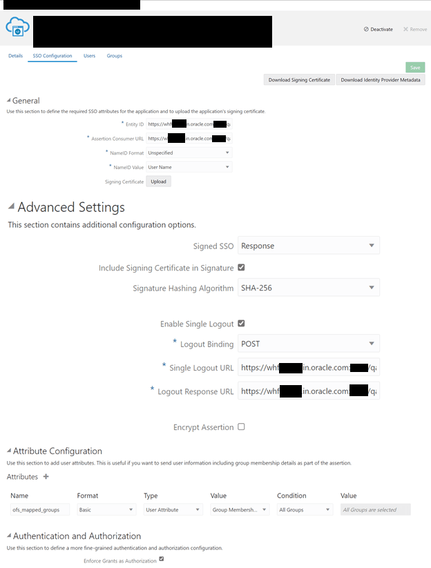 This image displays the SSO Configuration section.