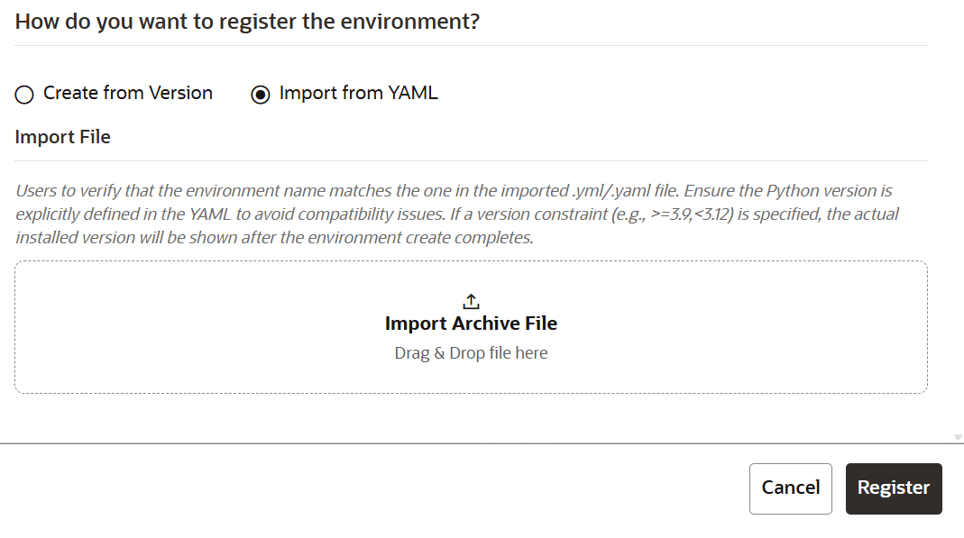 Import form YAML Option