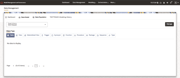 This image displays the Data Model sub-tab.