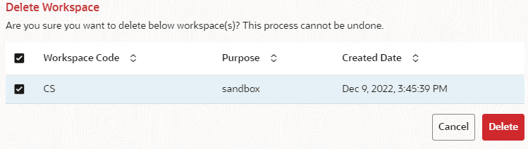 This image displays the Delete Workspace window.