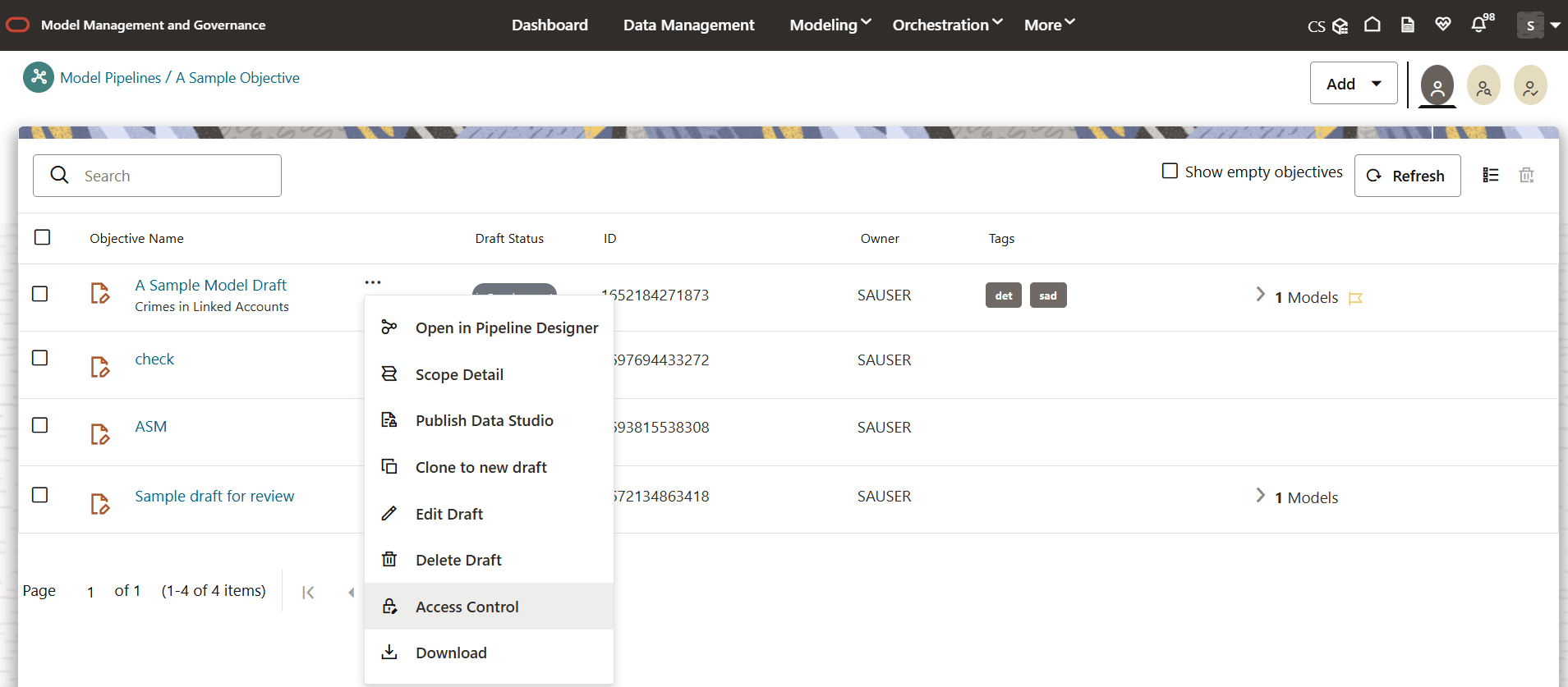 This image displays the Access Control Menu option.