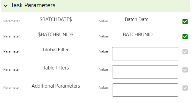 This image displays the Task Parameters.