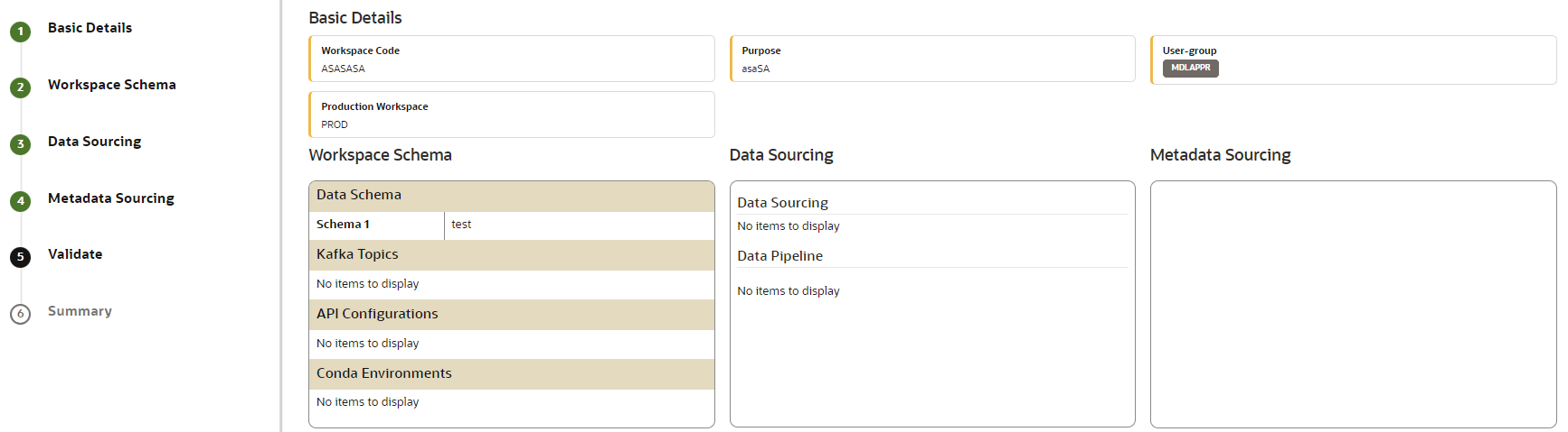 This image displays the Validate Workspace screen.