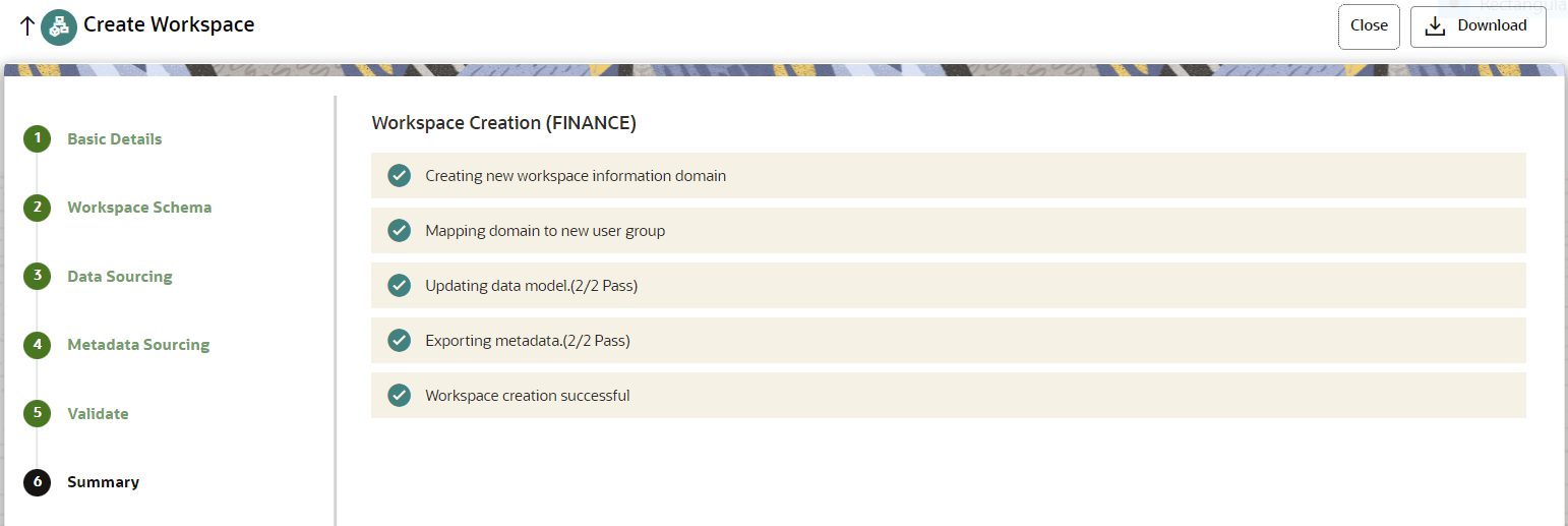 This image displays the Workspace Creation Summary.