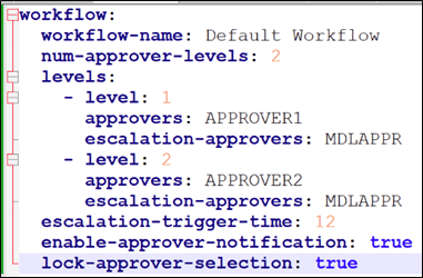 This image displays the multi level approval parameters.