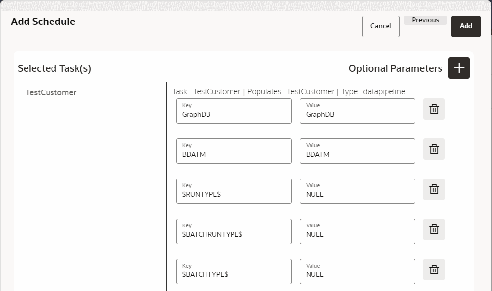 This image displays the Add Optional Parameters. This image displays the Add Optional Parameters.