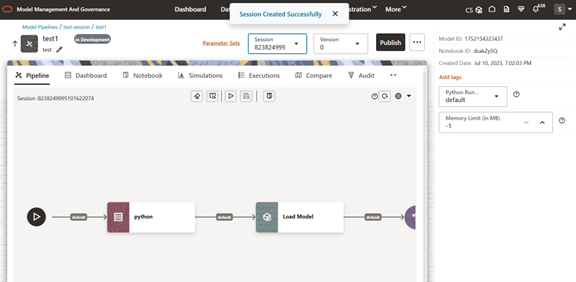 This image displays the Add session created.