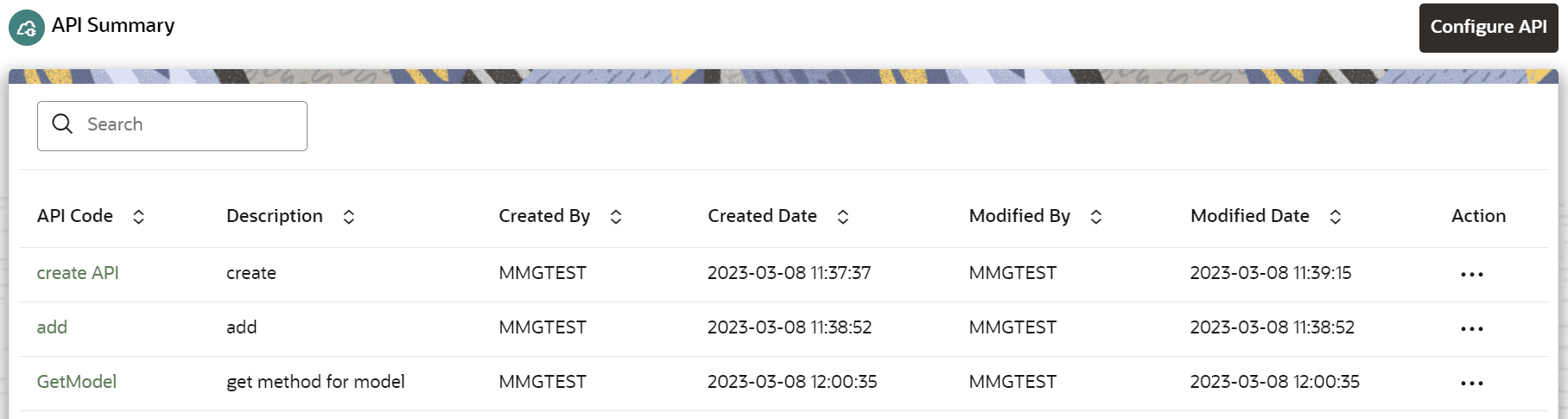 This image displays the API Summary page. This image displays the API Summary page.