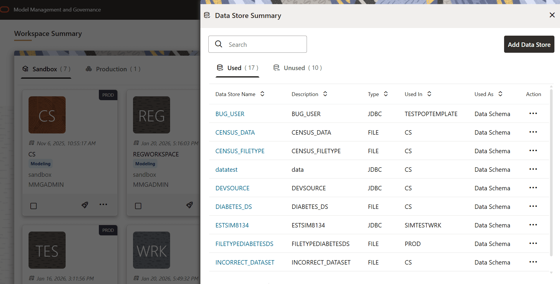 The Data Store Summary Drawer