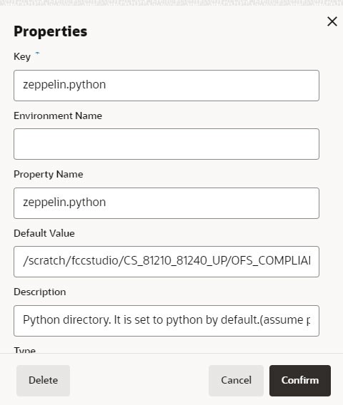 Properties screen