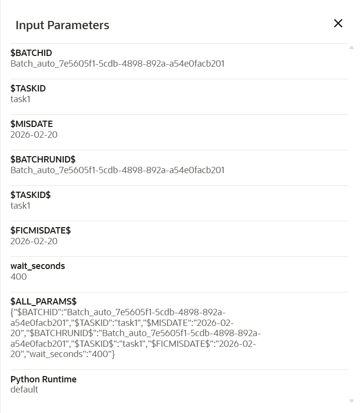 Input Parameters window Input Parameters window