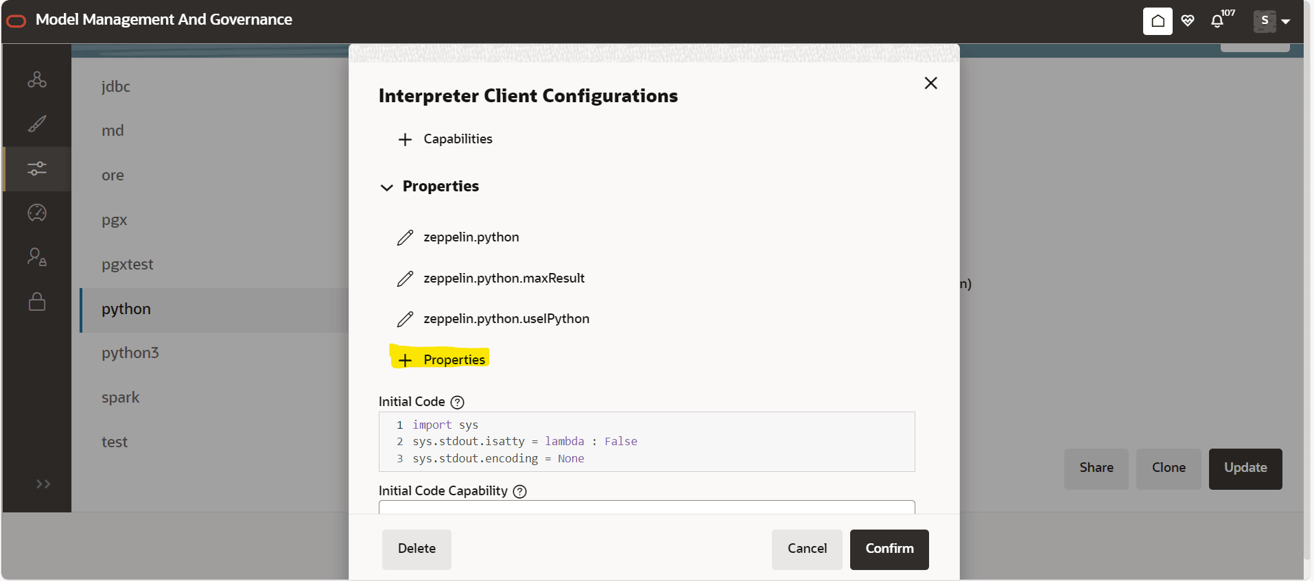 This image displays the Properties screen.