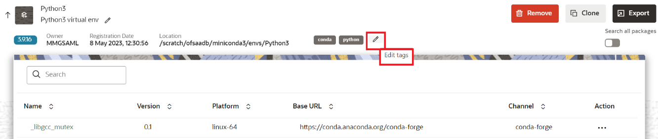 This image displays the Conda details page.