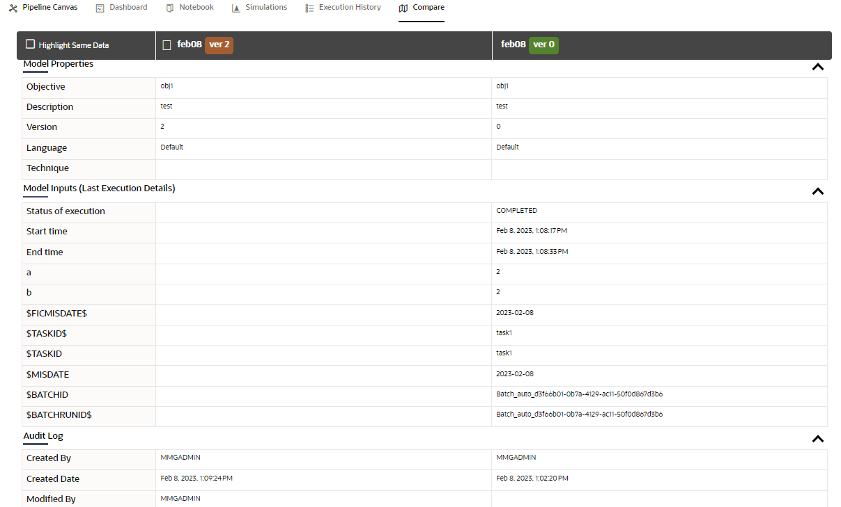 This image displays the Compare tab.