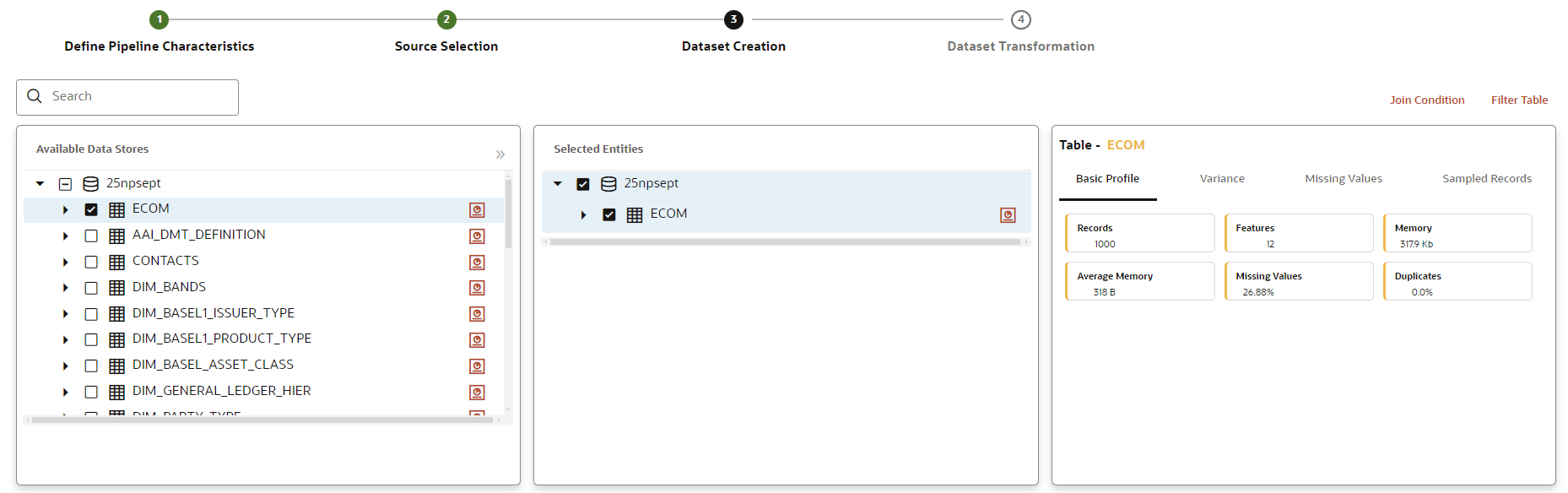 This image displays the Dataset creation page.