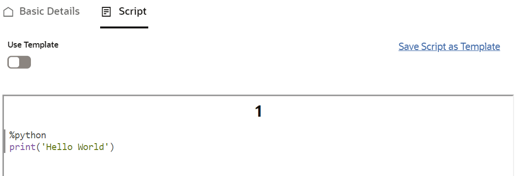 This image displays the Script template.