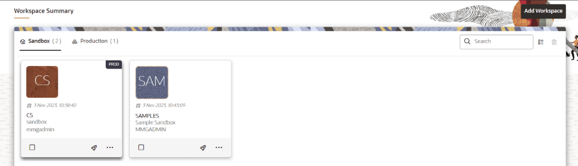 This illustration shows the Workspace Summary page. This illustration shows the Workspace Summary page.