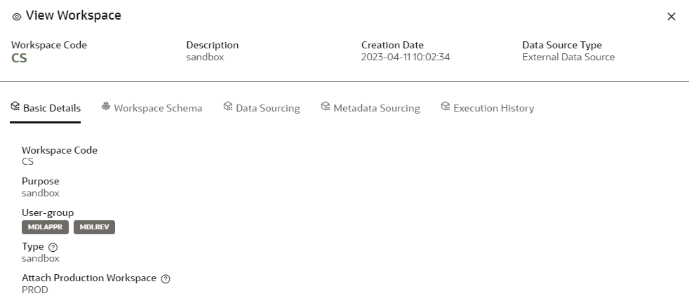 This image displays the View Workspace window.