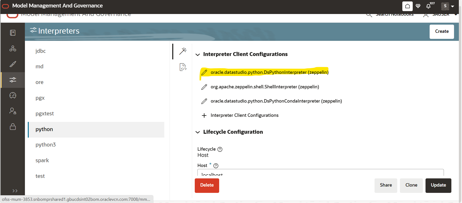 This image displays the Interpreter Client Configurations.