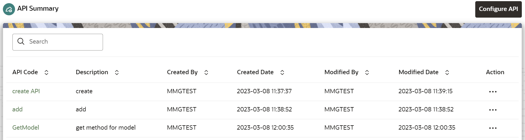 This image displays the API Summary page. This image displays the API Summary page.