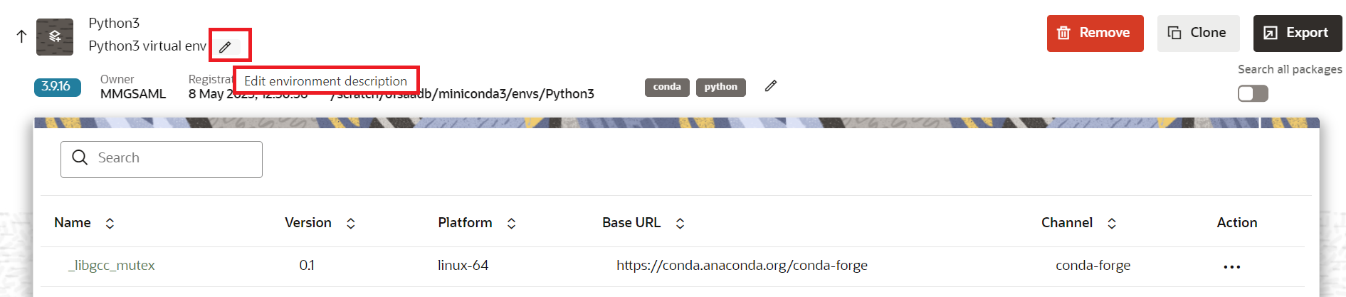 This image displays the Conda details page.