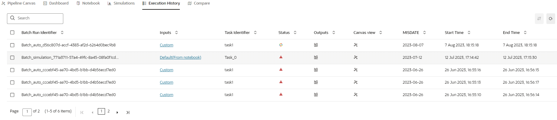 This image displays the Execution History tab. This image displays the Execution History tab.