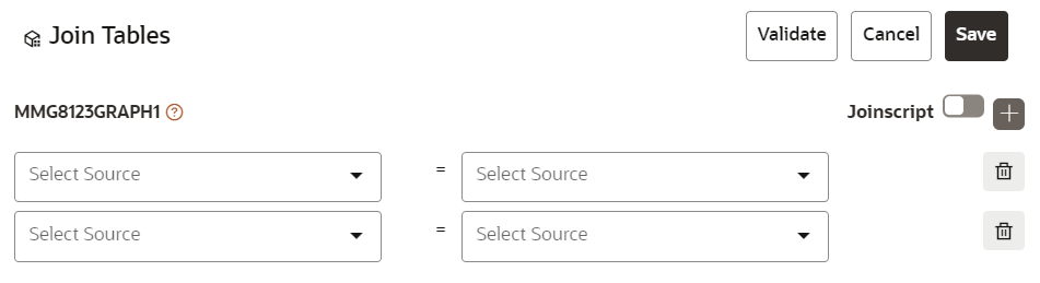 This image displays the Join tables screen. This image displays the Join tables screen.