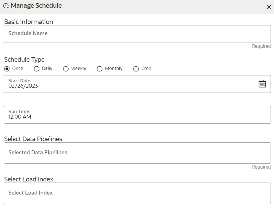 This image displays the Manage Schedule screen.