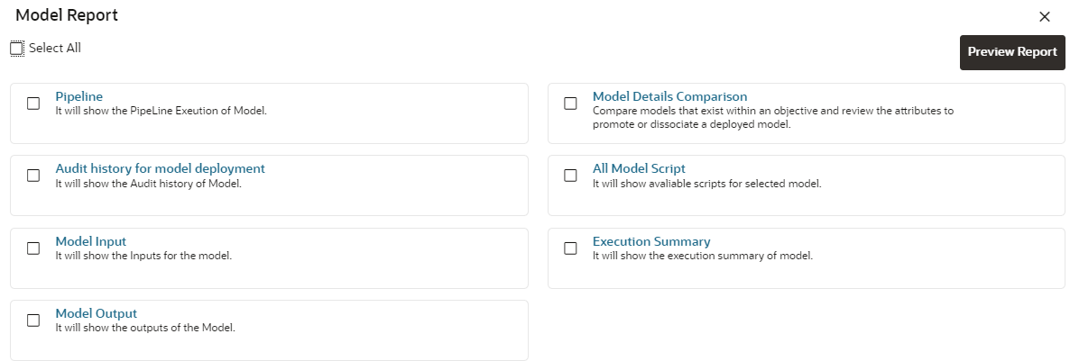 This image displays the Model Report window.