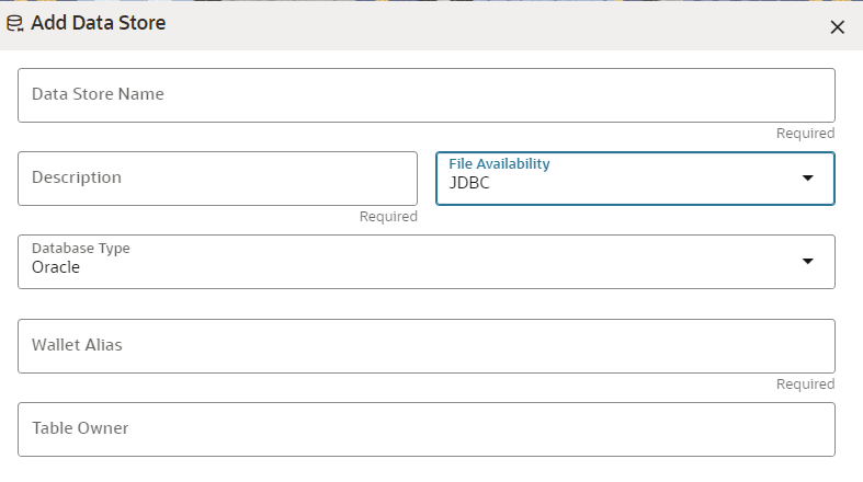 This image displays the Add Data Store with Oracle Database.
