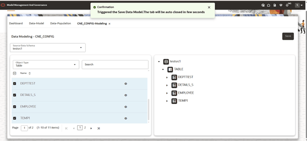 This image displays the Confirmation message on the Data Modeling process screen.