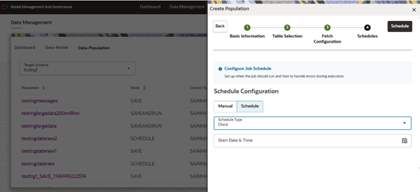 This image displays the Schedule Once options.