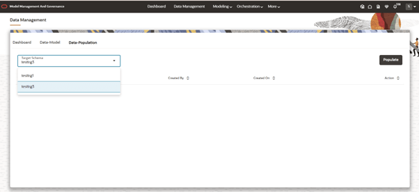 This image displays the Target Schema selection and populate button. This image displays the Target Schema selection and populate button.