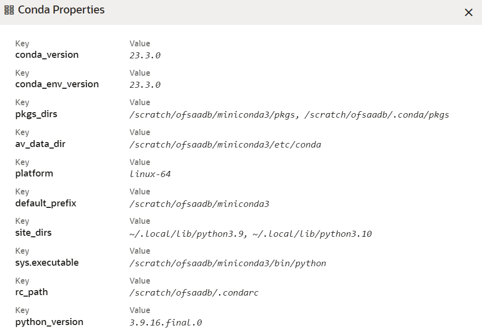 This image displays the Conda Properties.