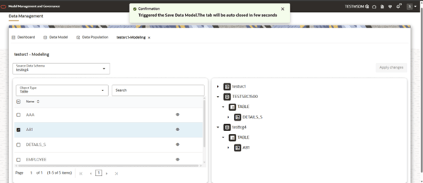 This image displays the Confirmation message on the Data Modeling process screen.