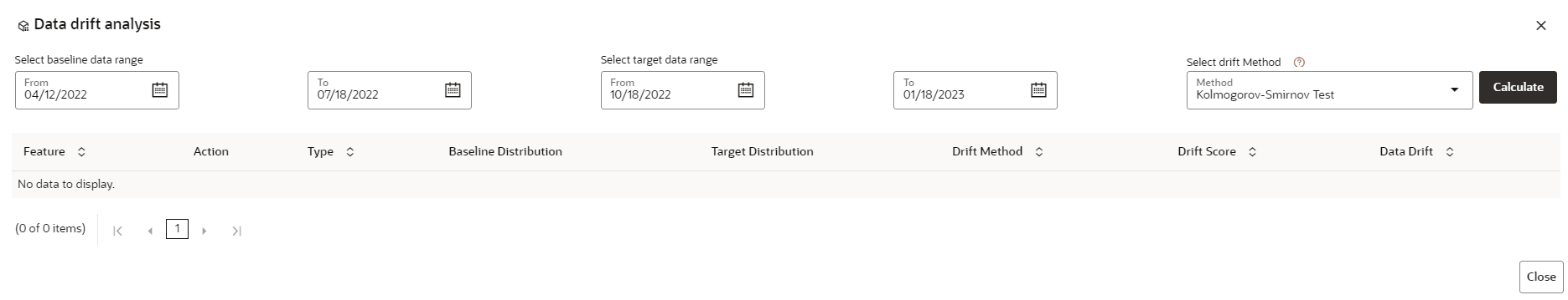 This image displays the Data Drift Summary screen.