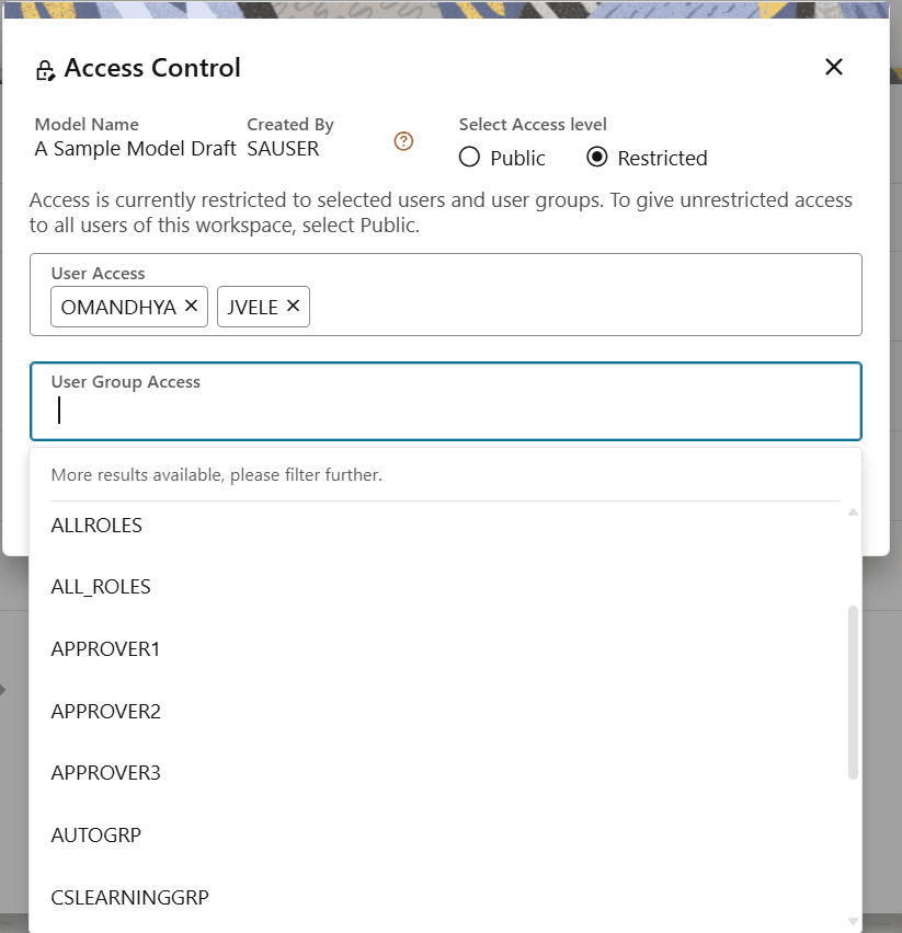 This image displays the Access Control User Groups dropdown.