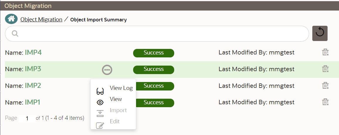 This image displays the Object Import Summary page.