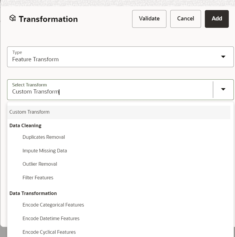 This image displays the Transformation screen.