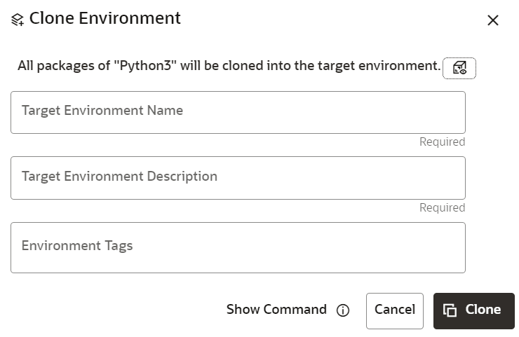 This image displays the Clone Environment page.