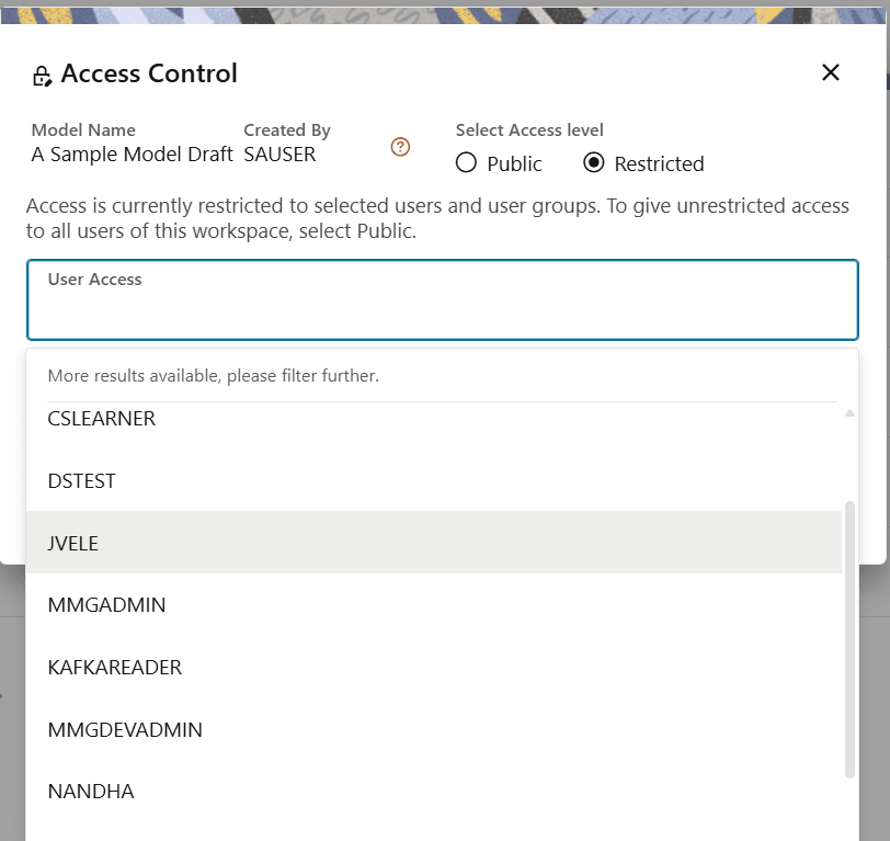 This image displays the Access Control User Dropdown.