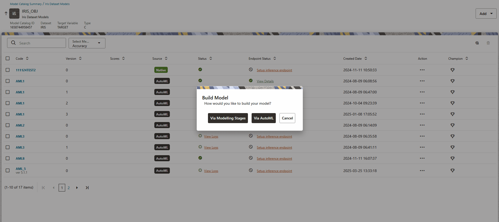 This image displays the Model Building screen.