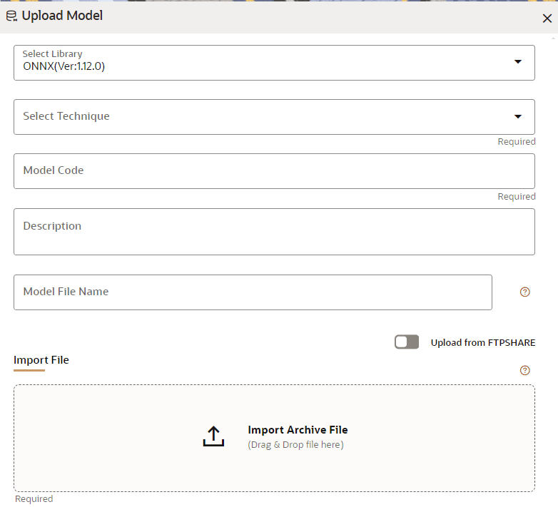 This image displays the Upload Model page.