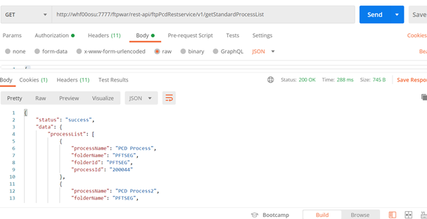 getStandardProcessList Reponse